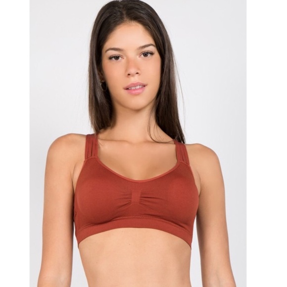 Burgundy Strappy Racerback Seamless Bralette - Picture 4 of 6